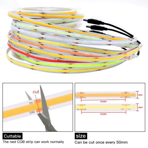 USB 5V COB LED Streifen superdünn 8 mm 320 LEDs/m weich flexibel FOB Lichtleiste Dekor - Bild 3 von 25