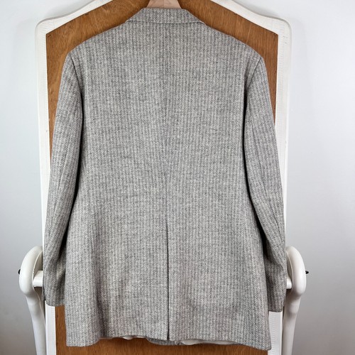 VINTAGE Tweed Jacket Mens 46R Gray Herringbone Wool Haggar Imperial 70s Retro - Picture 14 of 15