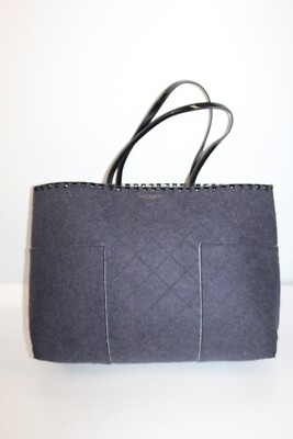 TORY BURCH Block T Wool Whipstitch Navy Black Tote Shoulder Bag | eBay