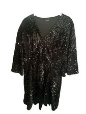 LADIES BOOHOO LONG SLEEVE BLACK SEQUIN DRESS XMAS / PARTY SIZE 24 BLACK