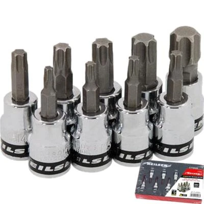 Neilsen 9pc Male Torx Bit Star Socket Set T20 -T60 Trx 3/8" Drive Sockets
