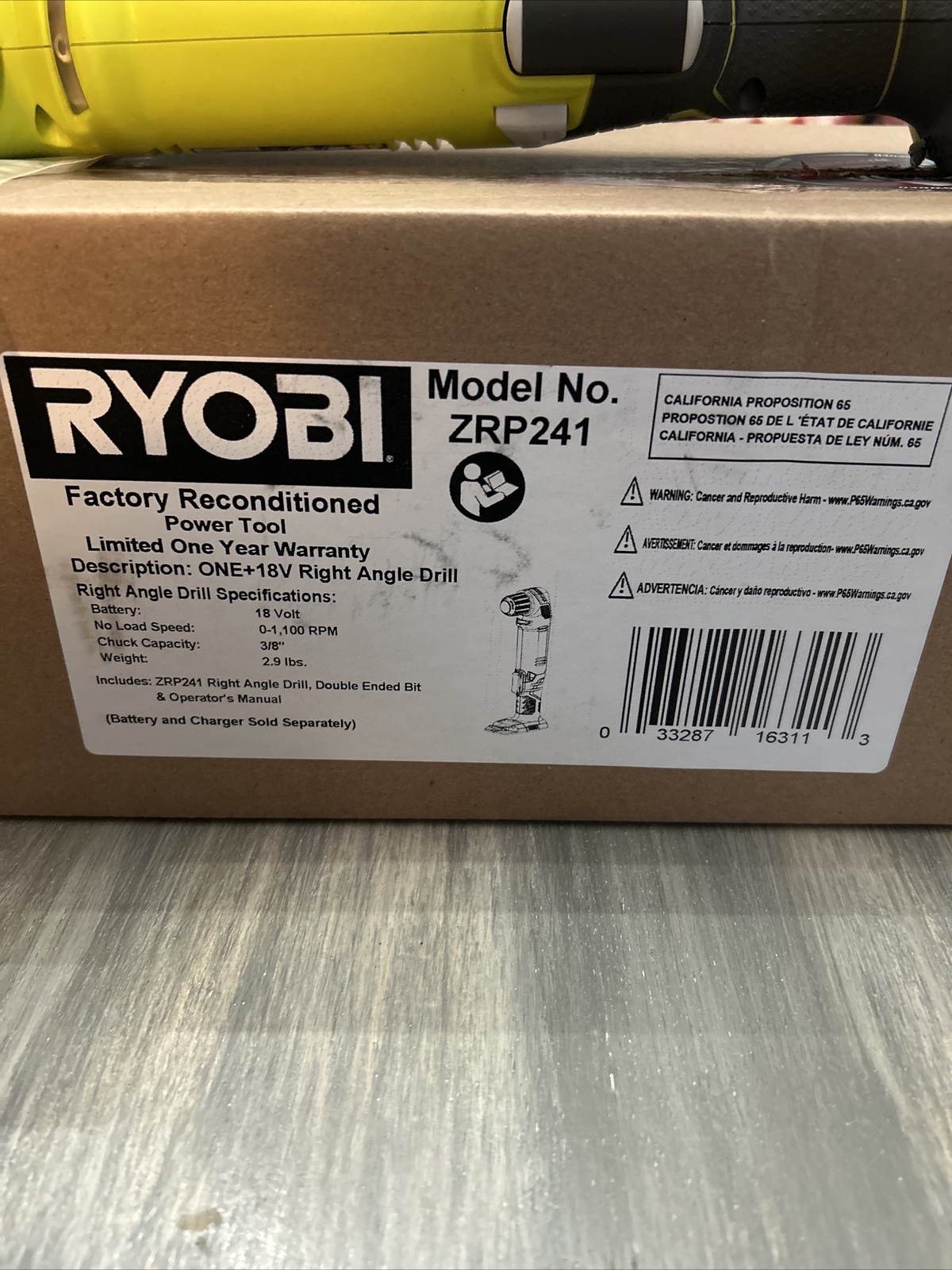 New Ryobi P241 ONE+ 18V Cordless 3/8 in. Right Angle Drill (ToolOnly