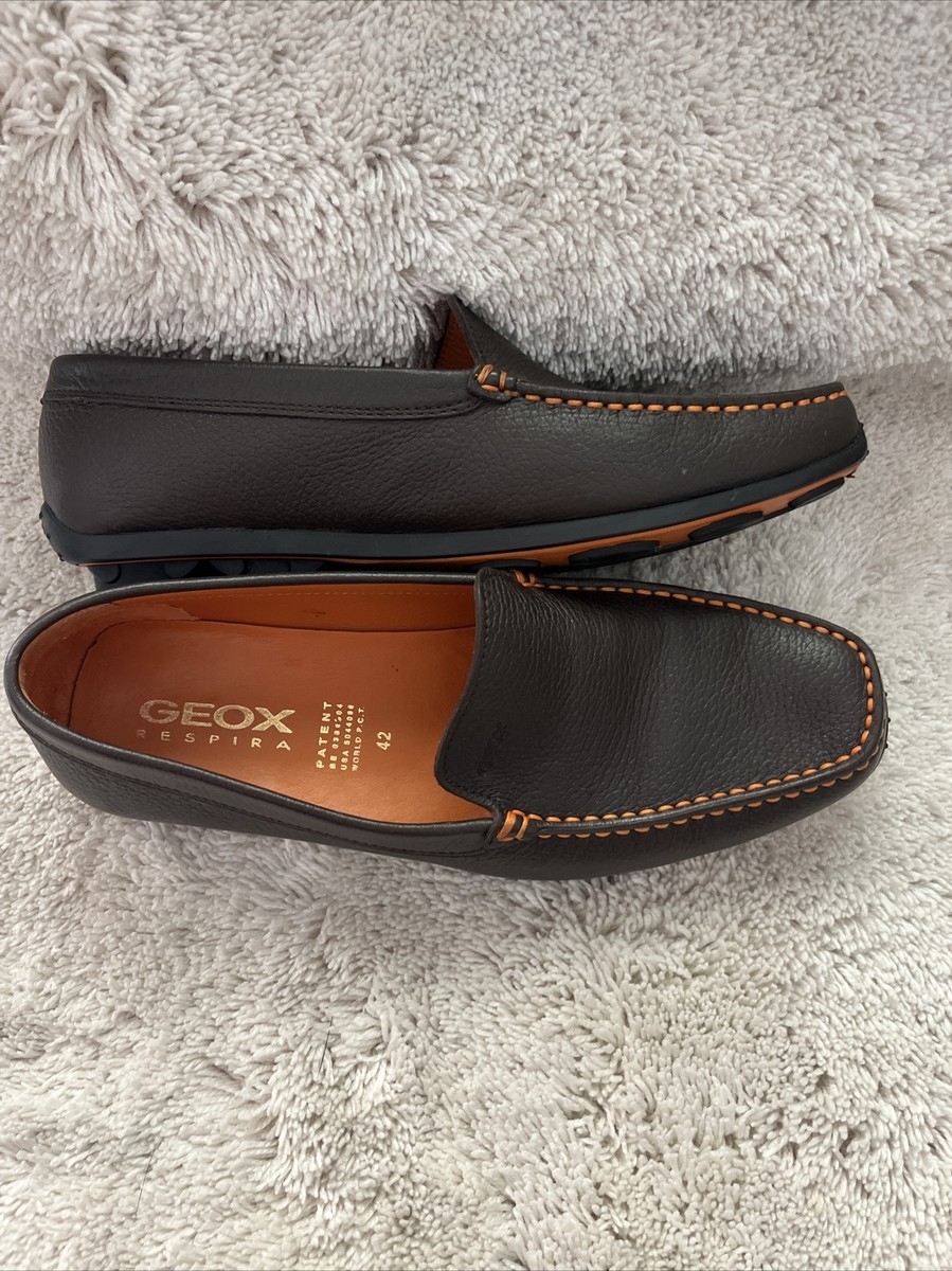 GEOX Respira Brown /Orange Leather Slip on Loafer Driving  display picture 2