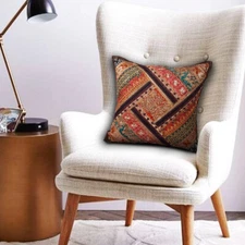 CUSHION COVER ZARI PATCH WORK HAND EMBROIDERED SIZE 16" X 16" USA SELLER