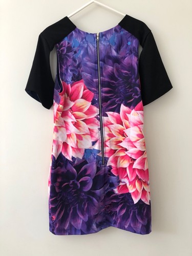 Angel Biba Y2K Size 12 Pink Lotus Floral Print Short Shift Dress Short Sleeve - Picture 2 of 12