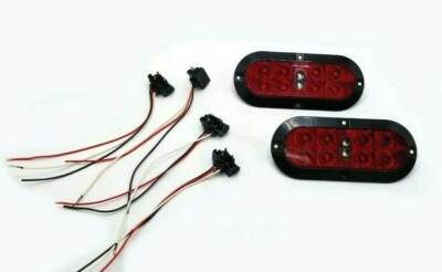 Two 6'' Oval Red LED TecNiq Stop/Turn/Tail/Reverse Light Surface Mount Trailer