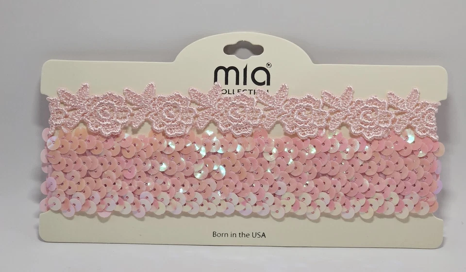 GARGANTILLA/COLLAR ROSA COLECCIÓN MIA/2 PIEZAS. JUEGO LENTEJUELAS Y ENCAJE ¡NUEVO! ¡SELLADO!  Foto 2 de 4