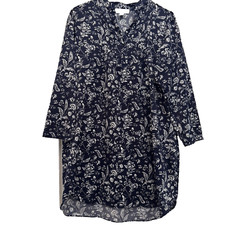 Carole Hochman Nightshirt Medium Navy White Floral Pintuck Sleepwear Dress