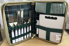 Tartan Plaid Packable Compact Picnic Set Knives Forks Spoons Wine Opener Napkins