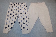 Baby Boys 2 PAIR LOT SWEATPANTS Oatmeal Beige BLUE TEDDY BEARS Sweats 6-9 MO
