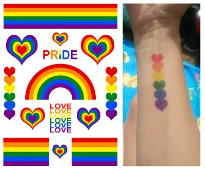 TOP TATS Pride Temporary Tattoos, Brighton, London, Fancy Dress Festival Hope Love LGBT