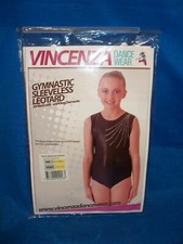 Girls Leotard sleeveless show Dance Gymnastics Vincenza black diamante NIP
