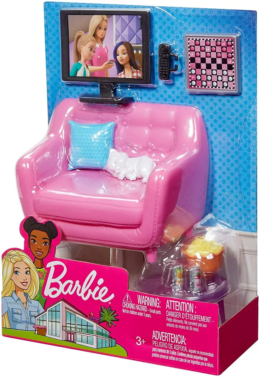 BARBIE ACCESSORIES LOVE SET COUCH TV & CAT *NEW*