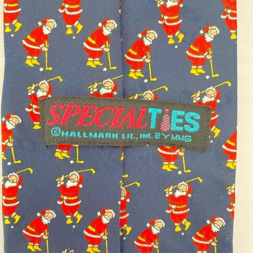 #6013 Hallmark Navy Blue with Santa Playing Golf Mens Christmas Necktie, Tie - Picture 4 of 5