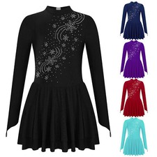 Kids Girls Figure Ice Skating Dresses Shiny Gym Gymnastics Leotard Dance Dress