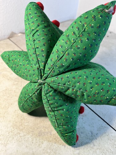 Vintage 3D Stuffed Fabric Christmas Tree Green Handmade Small Table Decor - Picture 3 of 4