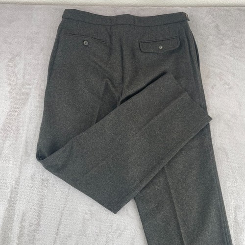 Claiborne Trousers Men 34Rx31 Green Wool Tweed Cinch Waist Straight Leg Italy