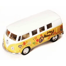 Pull Back Die-Cast Metal Vehicle - 1962 VW FLOWER POWER BUS (Yellow) 1:32 Scale