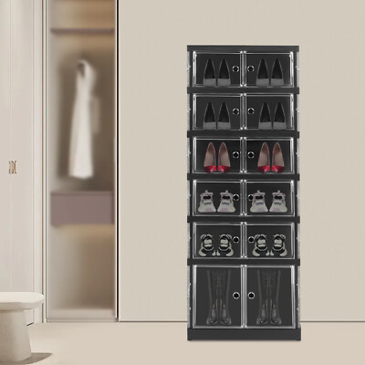 Floor Standing 6 Tiers Shoe Storage Box w/ Wheels Foldable Shoe Organizer