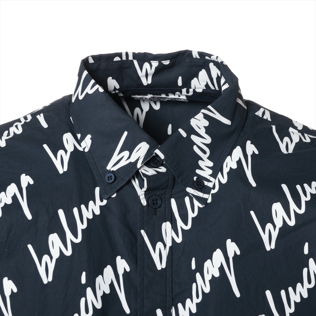 6万取引突破★UPS速達便利用！【BALENCIAGA】791615_Tシャツ Balenciaga 21 years Cotton Shirt 34 Unisex White x navy