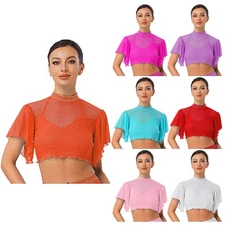 Womens Tops Halloween Shirt Gymnastics Crop Top Stage Cardigan Pole Lyrical