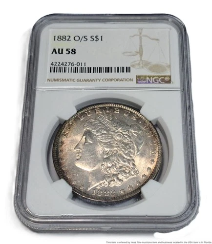1882 O Over S $1 Morgan Silver Dollar NGC AU 58 U.S. Coin