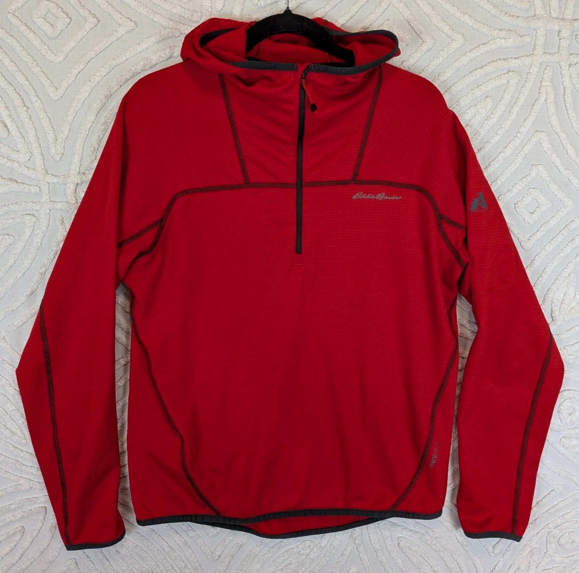 Eddie Bauer First Ascent Free Heat Grid Fleece Hoody Mens Medium Red Half Zip