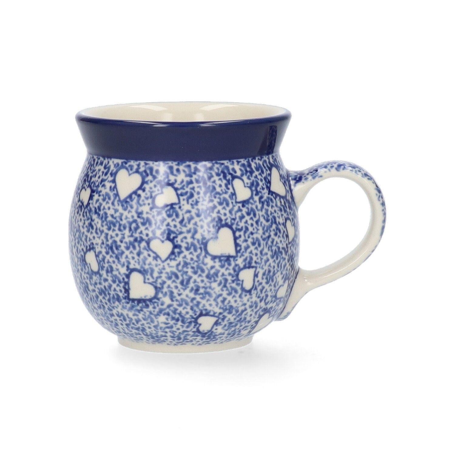 Small Round Mug - White Hearts - 240ml - 1005-3237 - Polish Pottery