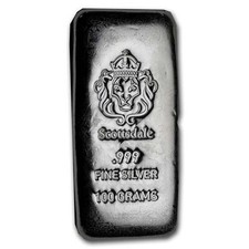 100 gram Silver Cast-Poured Bar - Scottsdale Mint 91.51 per troy oz