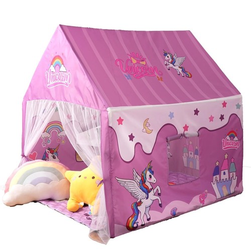 Princess Unicorn Castle Playhouse with Mat and LED Star Lights – Indoor & Out...