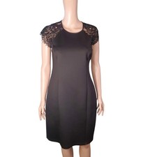 Vince Camuto Black Lace Cap Sleeve Sheath Dress Size 12 Keyhole Back