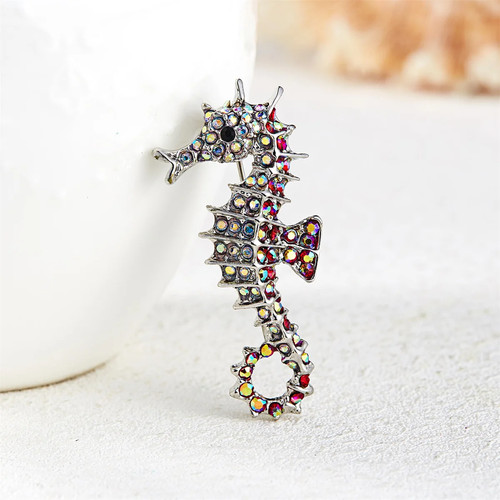 Sparkling Red Seahorse Brooch Rhinestone Crystal Ocean Pin Summer Jewelry Gift - Picture 3 of 14