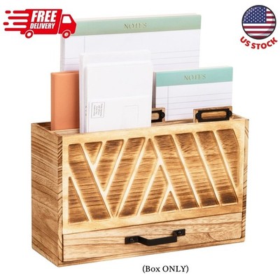 Natural Wood Desktop Mail Organizer with Drawer, 3-Tier Letter Holder, Brown