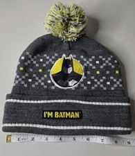 Batman Gray  Yellow Pom Cuffed I'm Batman Beanie Youth OSFM