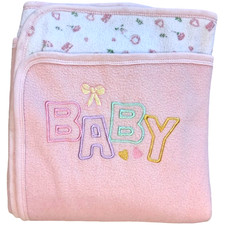 Vintage Baby Girl Pink White Floral Blanket Soft Fleece 30x40 Unbranded
