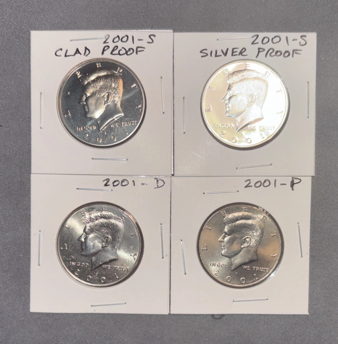 2001 P & D Kennedy Jfk Mezzo Dollaro Originale US Mint Avvolto - Foto 4