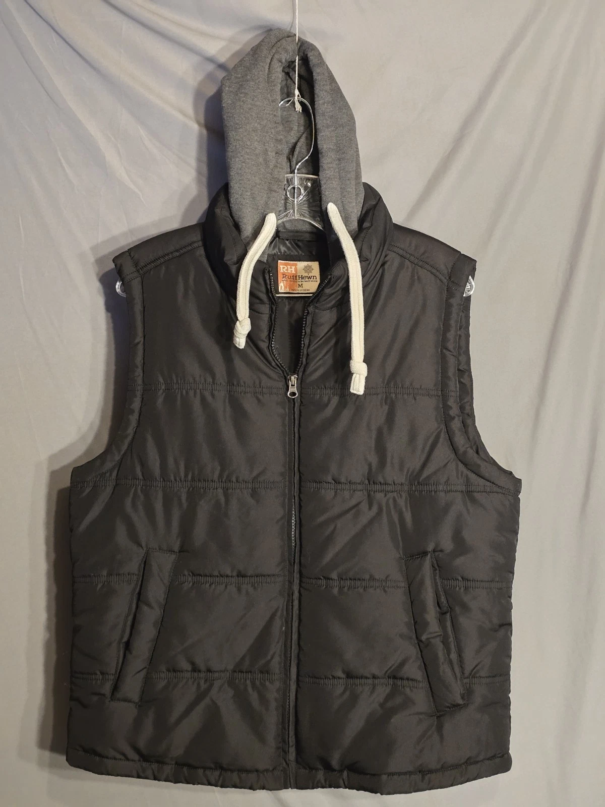 Ruff Hewn Puffer Vest Mens Medium Black Hooded Full Zip Outdoor
