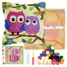 Kit di Ganci per Cuscini Latch Hook Set per Bambini 43x43 cm Gufo Uncinetto