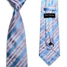 David Donahue Silk Tie Light Blue Pink Striped Necktie Designer Made In USA #181