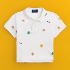 Polo Ralph Lauren Girls Size 6 Polo Shirt White Tropical Embroidered Mesh Boxy