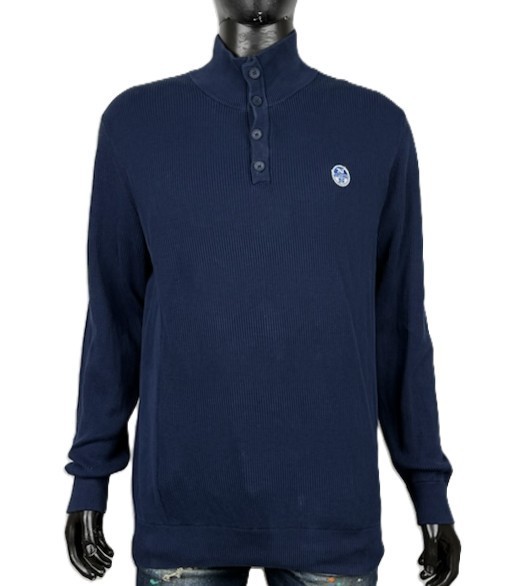 North Sails Maglione Uomo XL Blu Cotone Collo Alto Bottoni Logo Nautico