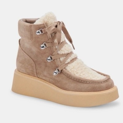 Dolce Vita Truffle Jasmin Sherpa Faux Suede Platform Ankle Boots Size 6