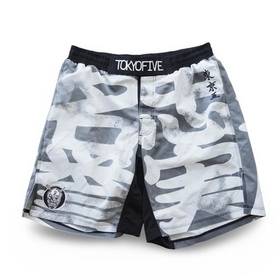 Tokyo Five Japanese MMA Fighting Shorts Mens 36 White Gray Hannya Mask Grappling