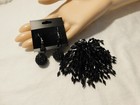 Vintage Black Tassel Pom Pom Brooch and Dangling Ball Earrings Set 1960 — photo 2