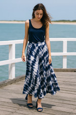 NWOT EILEEN FISHER NAVY Silk Crepe de Chine Sleeveless Long Lagun Tank Top S/P 