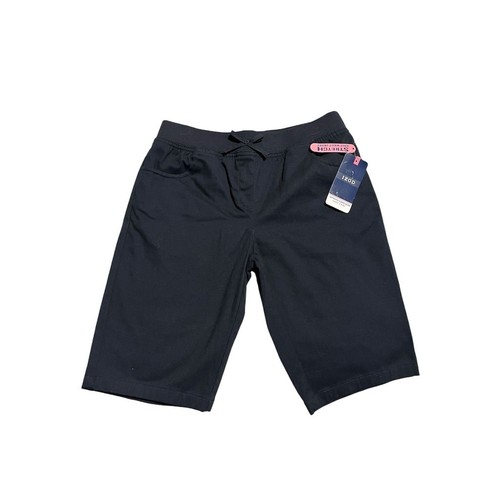 IZOD Uniform Shorts Girls Size 14 Dark Blue Stretch Knit Waist Pull-On Chino NEW