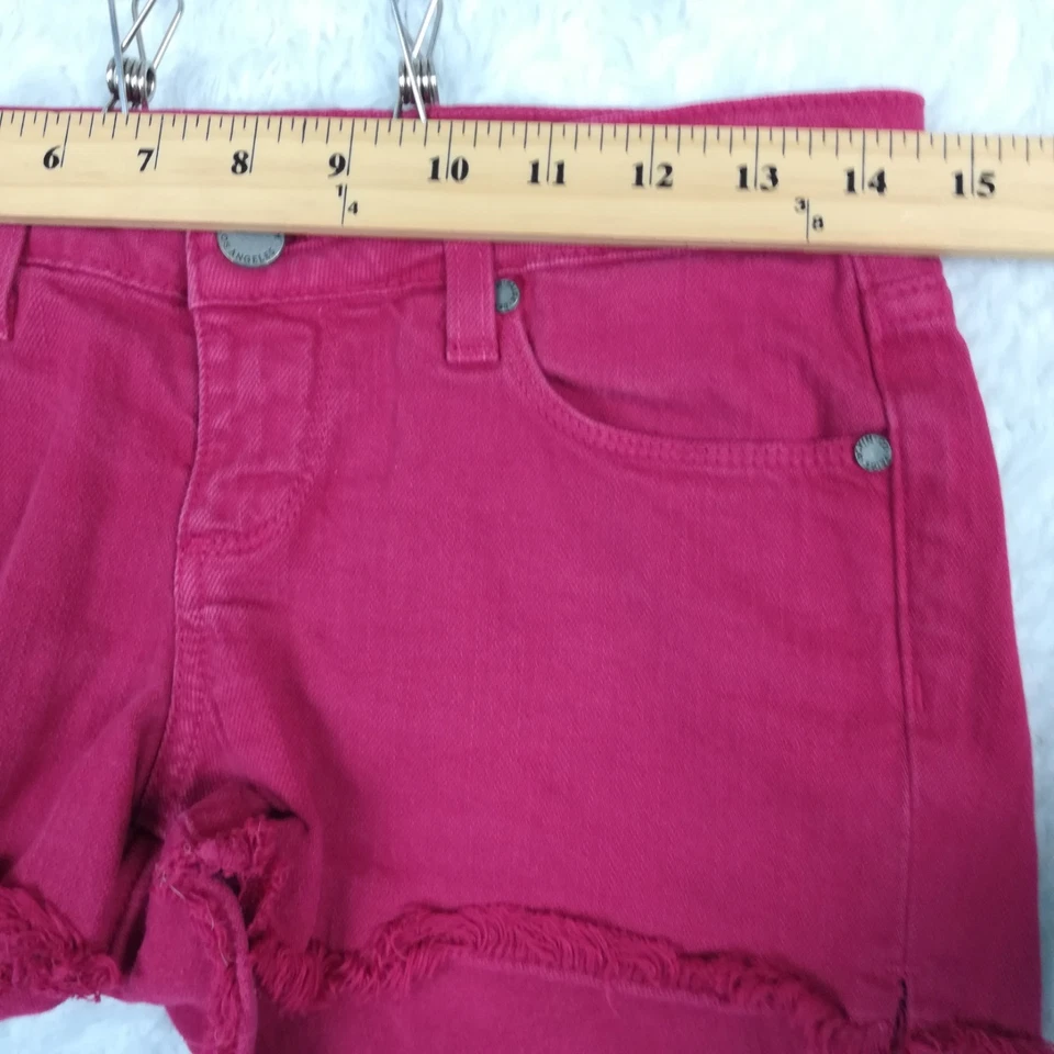 Pantalones Cortos Paige Mujer Pantalones Cortos Denim Corte Mini Rojo Tiro Bajo 2 1/2" Entrepierna 26 Foto 4 de 4