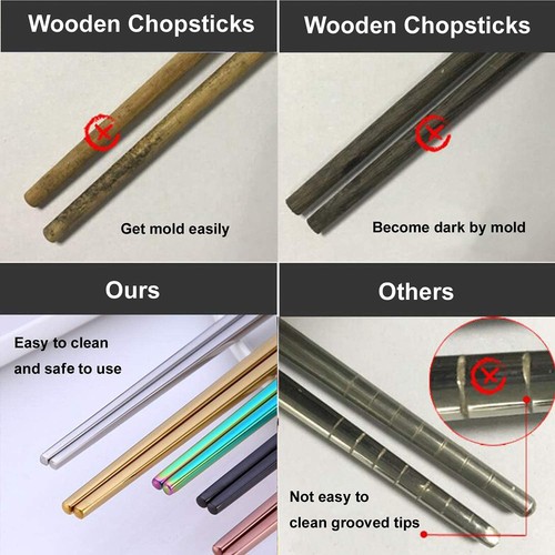 Stainless Steel Chopsticks - 5 Pairs Silver Reusable Dishwasher Safe Metal Ch... - Picture 6 of 8