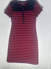 CHAPS Red & Navy Short Sleeve Button Front Polo Style Pullover Dress Womens M