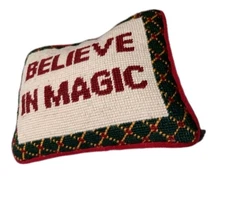 VTG Needlepoint Embroidery Velvet  6x8 Burgundy Green Christmas Holiday Pillow